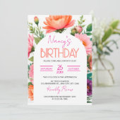 Blumengeburtstagsformel Einladung, hell Einladung (Stehend Vorderseite)