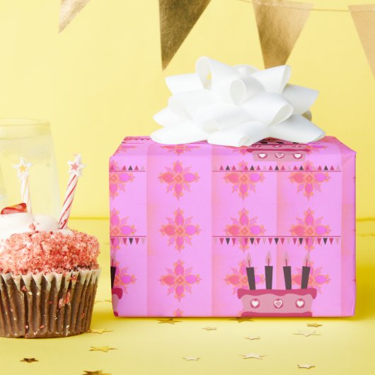 Blumengeburtstorte für Ihre/Mädchen Kunstdrucken Geschenkpapier (Geburtstagsparty)