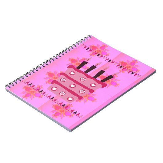 Blumengeburtstorte für Ihre/Mädchen Kunstdrucken Notizblock (Linke Seite)