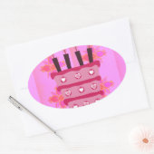 Blumengeburtstorte für Ihre/Mädchen Kunstdrucken Ovaler Aufkleber (Umschlag)