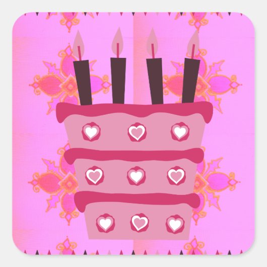 Blumengeburtstorte für Ihre/Mädchen Kunstdrucken Quadratischer Aufkleber (Vorderseite)