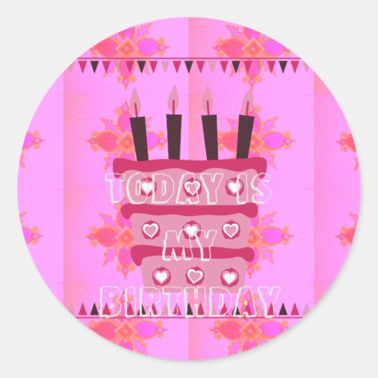Blumengeburtstorte für Ihre/Mädchen Kunstdrucken Runder Aufkleber (Vorderseite)