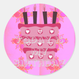 Blumengeburtstorte für Ihre/Mädchen Kunstdrucken Runder Aufkleber