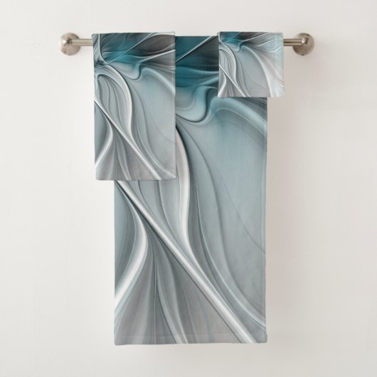 Blumengeflecht Moderne Abstrakte Blume Blau Grau Badhandtuch Set (Insitu)