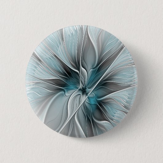 Blumengeflecht Moderne Abstrakte Blume Blau Grau Button (Vorderseite)