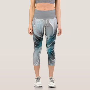 Blumengeflecht Moderne Abstrakte Blume Blau Grau Capri Leggings