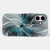 Blumengeflecht Moderne Abstrakte Blume Blau Grau Case-Mate iPhone Hülle (Rückseite (Horizontal))