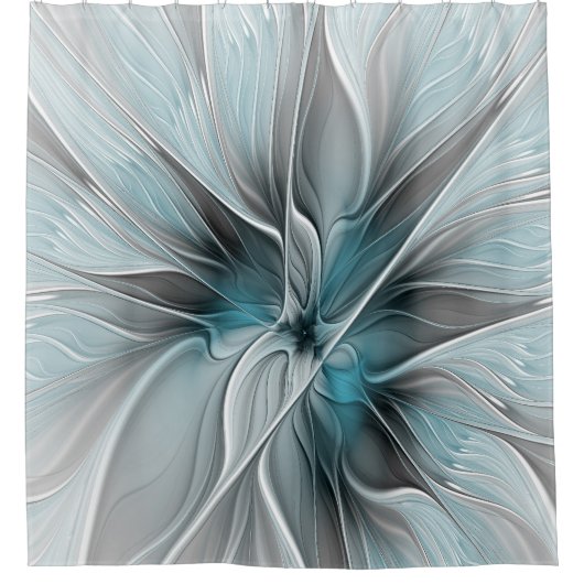 Blumengeflecht Moderne Abstrakte Blume Blau Grau Duschvorhang (Vorderseite)