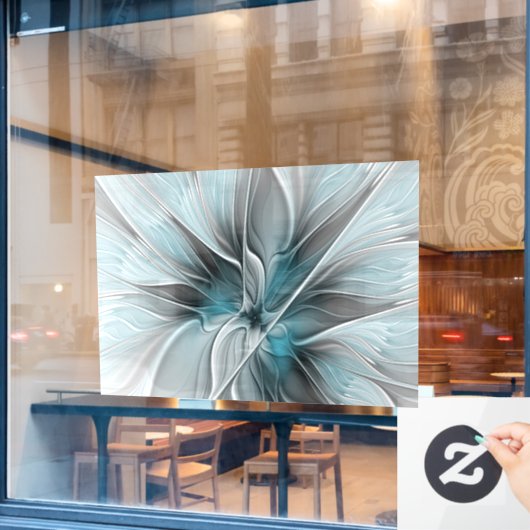 Blumengeflecht Moderne Abstrakte Blume Blau Grau Fensteraufkleber (Café-Fenster)