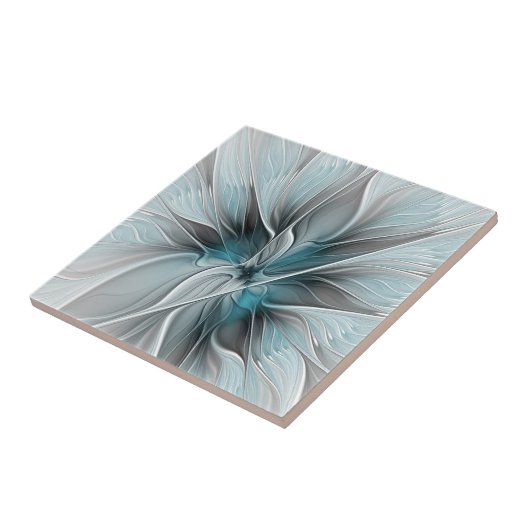 Blumengeflecht Moderne Abstrakte Blume Blau Grau Fliese (Seite)