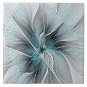 Blumengeflecht Moderne Abstrakte Blume Blau Grau Fliese (Vorderseite)