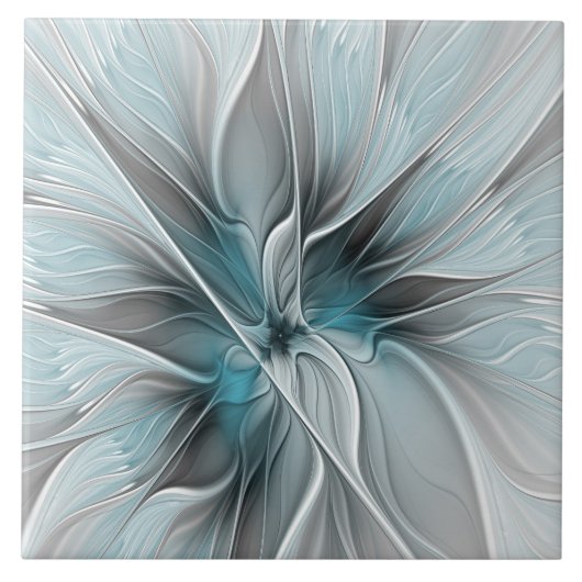 Blumengeflecht Moderne Abstrakte Blume Blau Grau Fliese (Vorderseite)