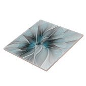 Blumengeflecht Moderne Abstrakte Blume Blau Grau Fliese (Seite)