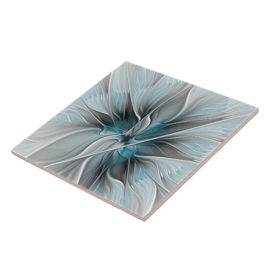 Blumengeflecht Moderne Abstrakte Blume Blau Grau Fliese (Seite)