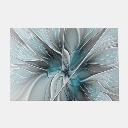 Blumengeflecht Moderne Abstrakte Blume Blau Grau Fußmatte (Vorderseite)