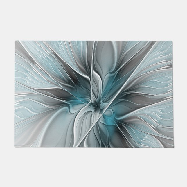 Blumengeflecht Moderne Abstrakte Blume Blau Grau Fußmatte (Vorderseite)