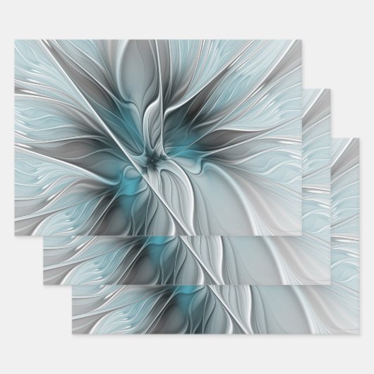 Blumengeflecht Moderne Abstrakte Blume Blau Grau Geschenkpapier Set (Set)