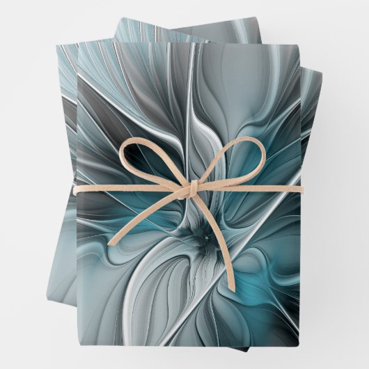 Blumengeflecht Moderne Abstrakte Blume Blau Grau Geschenkpapier Set (Beispiel)