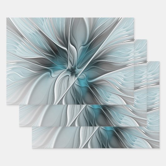 Blumengeflecht Moderne Abstrakte Blume Blau Grau Geschenkpapier Set (Set)