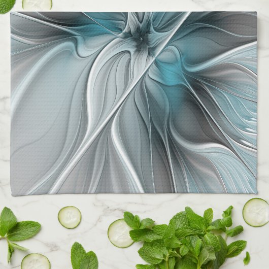 Blumengeflecht Moderne Abstrakte Blume Blau Grau Geschirrtuch (Gefaltet)