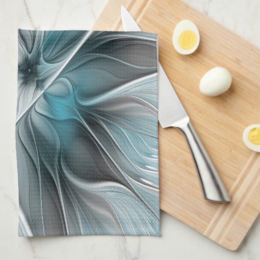 Blumengeflecht Moderne Abstrakte Blume Blau Grau Geschirrtuch (Viertel Falte)