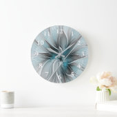 Blumengeflecht Moderne Abstrakte Blume Blau Grau Große Wanduhr (Zuhause)