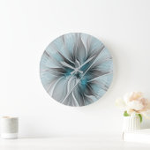 Blumengeflecht Moderne Abstrakte Blume Blau Grau Große Wanduhr (Zuhause)