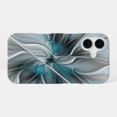 Blumengeflecht Moderne Abstrakte Blume Blau Grau iPhone 16 Hülle (Rückseite (Horizontal))
