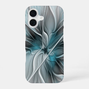 Blumengeflecht Moderne Abstrakte Blume Blau Grau iPhone 16 Hülle