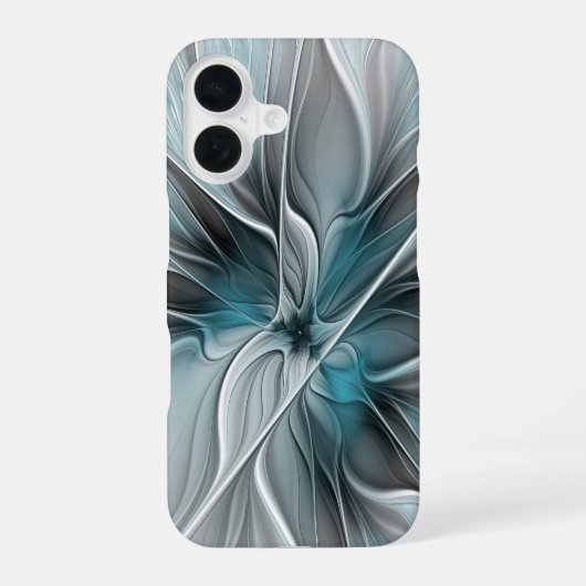 Blumengeflecht Moderne Abstrakte Blume Blau Grau iPhone 16 Hülle (Rückseite)