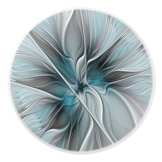 Blumengeflecht Moderne Abstrakte Blume Blau Grau Keramikknauf (Vorderseite)