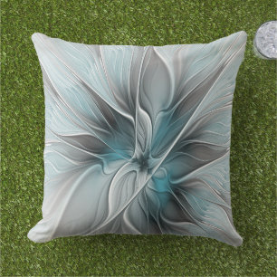 Blumengeflecht Moderne Abstrakte Blume Blau Grau Kissen