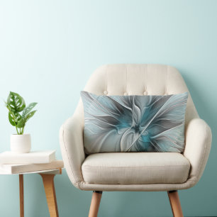 Blumengeflecht Moderne Abstrakte Blume Blau Grau Lendenkissen