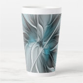 Blumengeflecht Moderne Abstrakte Blume Blau Grau Milchtasse (Vorderseite)