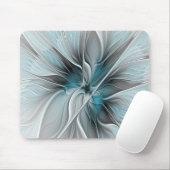 Blumengeflecht Moderne Abstrakte Blume Blau Grau Mousepad (Mit Mouse)
