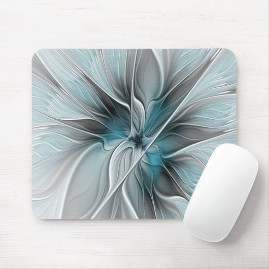 Blumengeflecht Moderne Abstrakte Blume Blau Grau Mousepad (Mit Mouse)