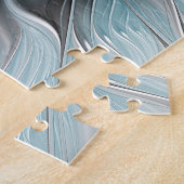 Blumengeflecht Moderne Abstrakte Blume Blau Grau Puzzle (Seite)