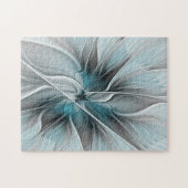 Blumengeflecht Moderne Abstrakte Blume Blau Grau Puzzle (Horizontal)
