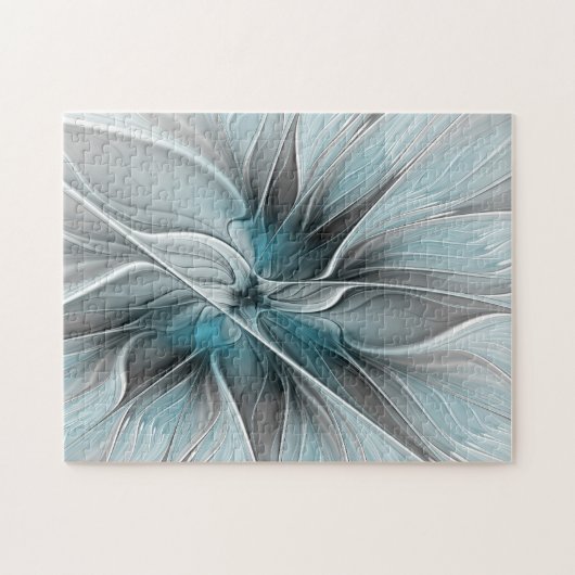 Blumengeflecht Moderne Abstrakte Blume Blau Grau Puzzle (Horizontal)