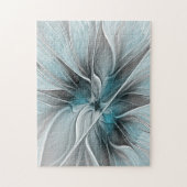 Blumengeflecht Moderne Abstrakte Blume Blau Grau Puzzle (Vertikal)