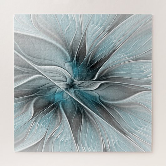 Blumengeflecht Moderne Abstrakte Blume Blau Grau Puzzle (Horizontal)