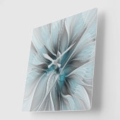 Blumengeflecht Moderne Abstrakte Blume Blau Grau Quadratische Wanduhr (Winkel)