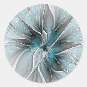 Blumengeflecht Moderne Abstrakte Blume Blau Grau Runder Aufkleber
