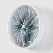 Blumengeflecht Moderne Abstrakte Blume Blau Grau Uhr (Winkel)