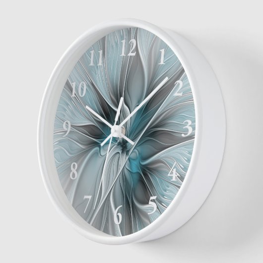 Blumengeflecht Moderne Abstrakte Blume Blau Grau Uhr (Winkel)
