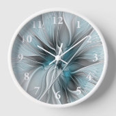 Blumengeflecht Moderne Abstrakte Blume Blau Grau Uhr (Vorderseite)
