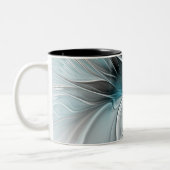 Blumengeflecht Moderne Abstrakte Blume Blau Grau Zweifarbige Tasse (Links)