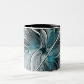 Blumengeflecht Moderne Abstrakte Blume Blau Grau Zweifarbige Tasse (Mittel)