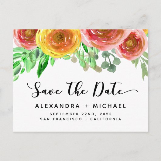 Blumengeflecht Save the Date Lettern Ankündigungspostkarte (Vorderseite)