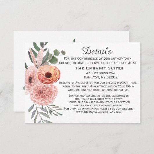 Blumengeflechte Rostbrust - Details zur Hochzeit Begleitkarte (Vorne/Hinten)